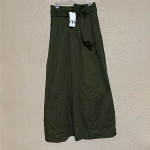 Zara Olive Belted A-Line Maxi pants